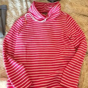 Striped Pink and White Cowl Neck Women's Sweater-